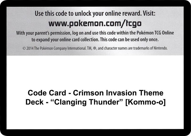 Code Card - Crimson Invasion Theme Deck - "Clanging Thunder" [Kommo-o] Pokemon card from SM - Crimson Invasion