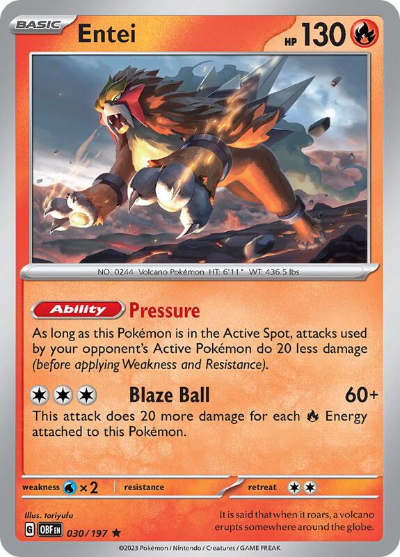 Entei Pokemon card from SV03: Obsidian Flames