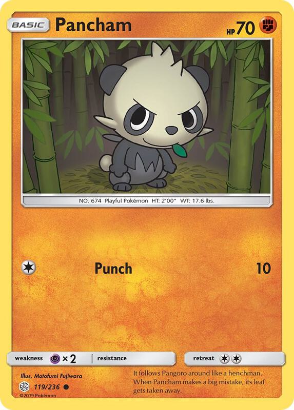 Pancham Pokemon card from SM - Cosmic Eclipse
