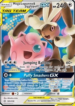 Mega Lopunny & Jigglypuff GX Pokemon card from Cosmic Eclipse