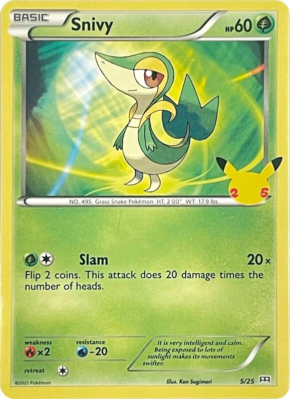 Snivy Pokemon card from McDonald's 25th Anniversary Promos