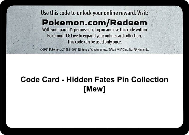 Code Card - Hidden Fates Pin Collection [Mew] Pokemon card from Hidden Fates