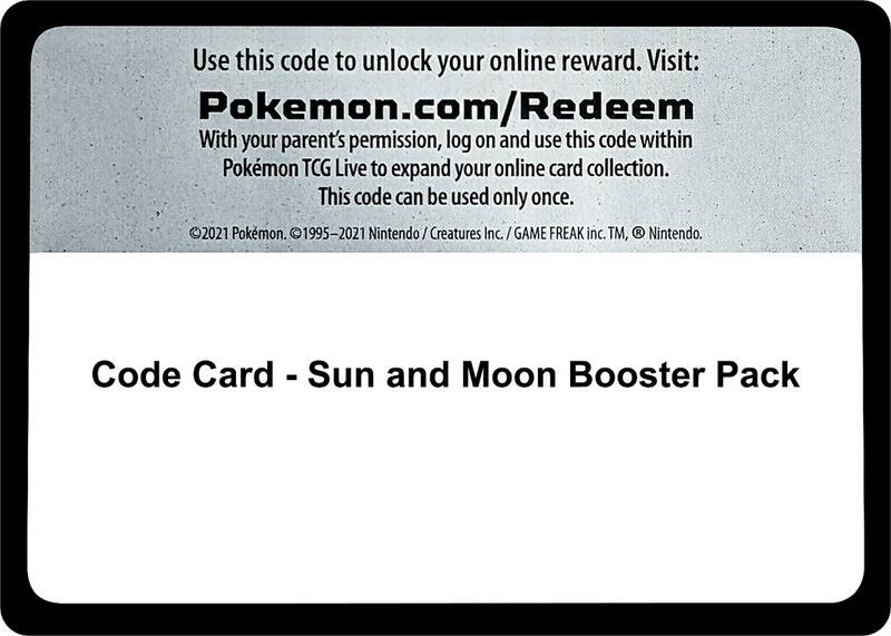Code Card - Sun and Moon Booster Pack Pokemon card from SM Base Set