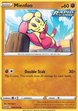 Mienfoo Pokemon card from Battle Styles