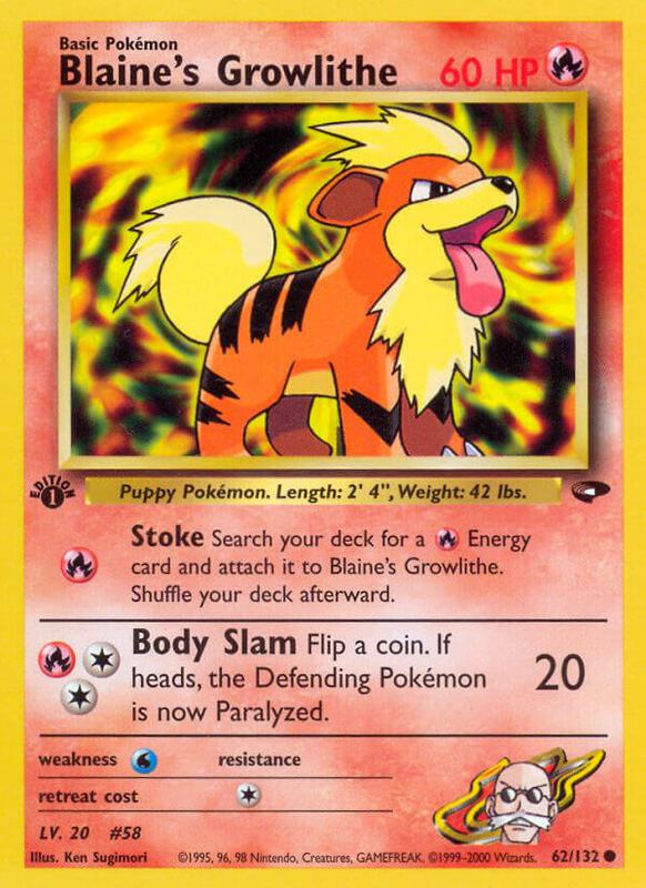 Blaine's Growlithe Pokemon card from Gym Challenge