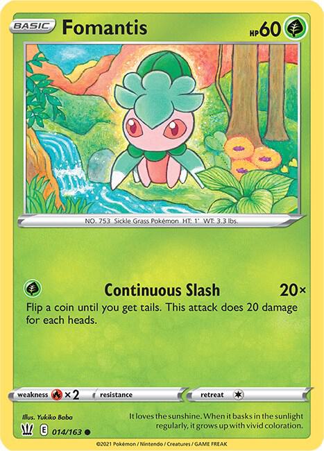 Fomantis Pokemon card from SWSH05: Battle Styles