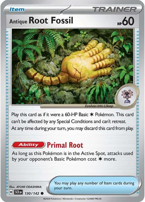 Antique Root Fossil Pokemon card from SV07: Stellar Crown