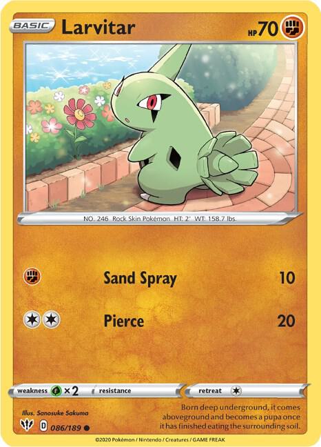 Larvitar Pokemon card from SWSH03: Darkness Ablaze