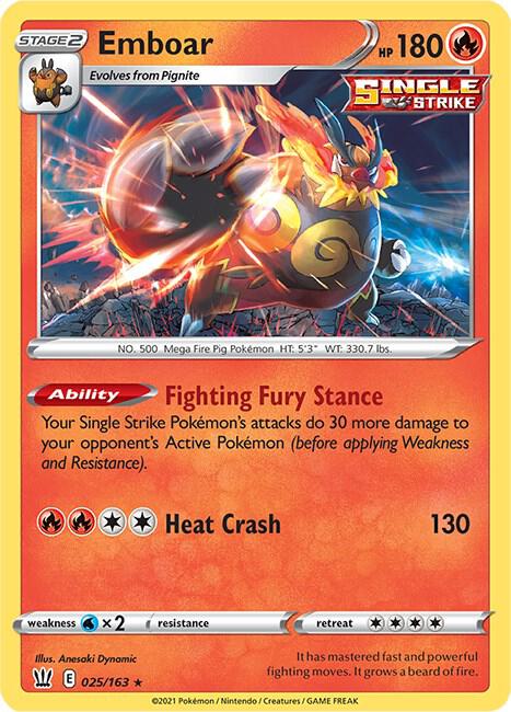 Emboar Pokemon card from SWSH05: Battle