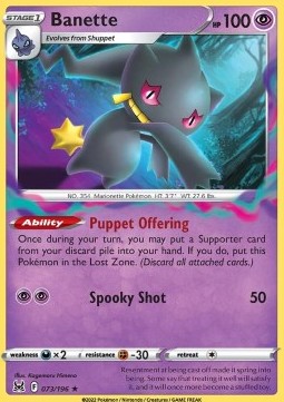 Banette Pokemon card from Lost Origin