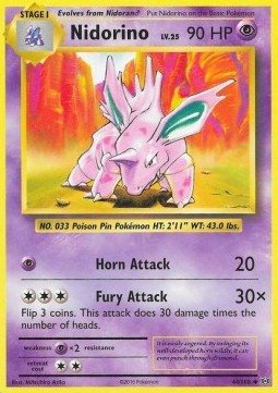 Nidorino Pokemon card from Evolutions