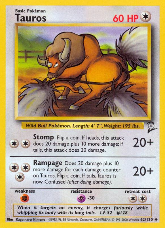 Tauros Pokemon card from Base Set 2