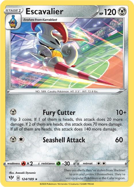 Escavalier Pokemon card from SWSH03: Darkness