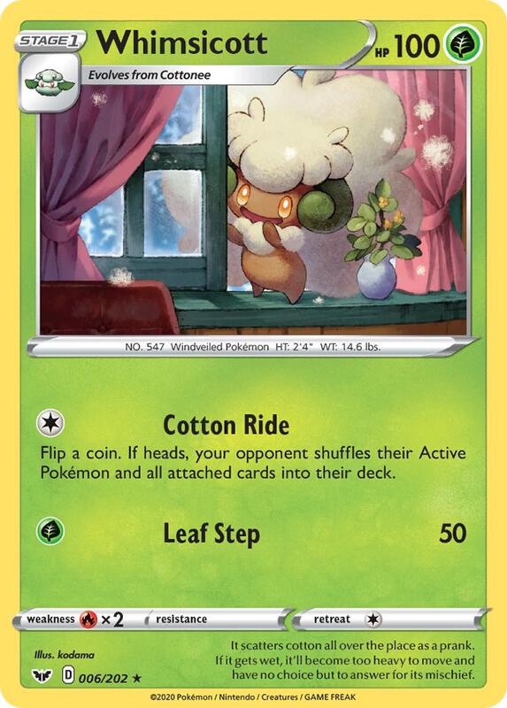 Whimsicott Pokemon card from SWSH01: Sword & Shield Base Set