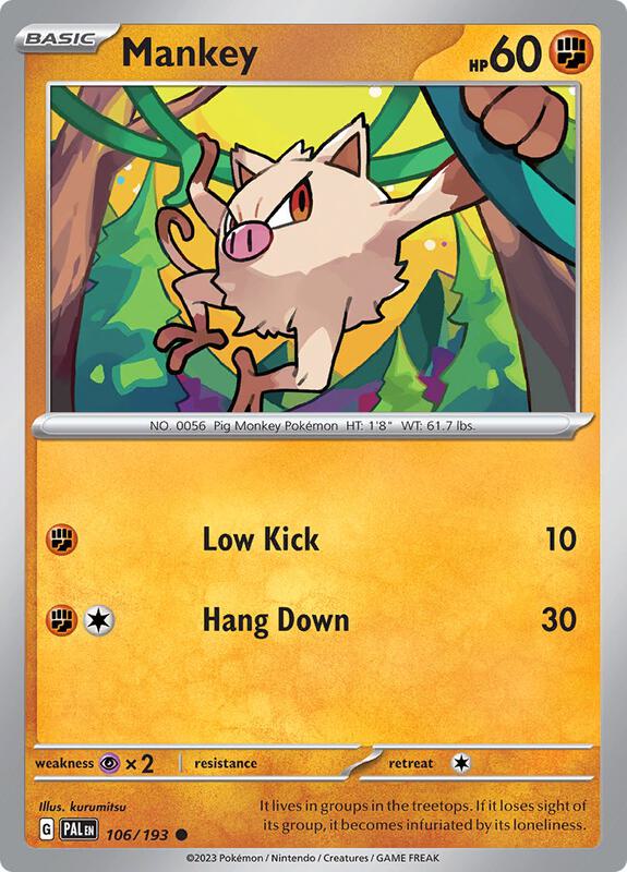 Mankey Pokemon card from SV02: Paldea Evolved