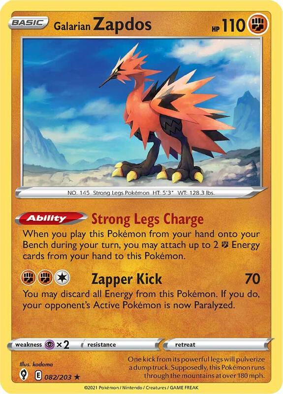 Galarian Zapdos Pokemon card from SWSH07: Evolving Skies