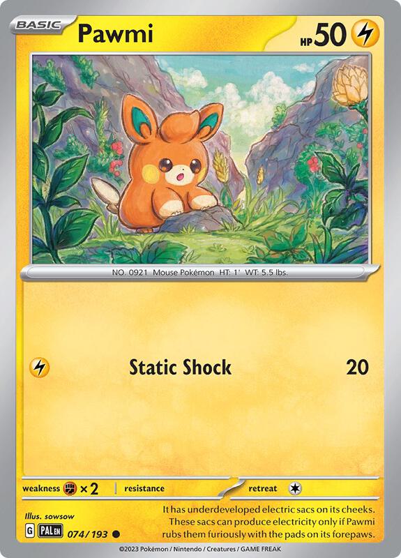 Pawmi Pokemon card from SV02: Paldea Evolved