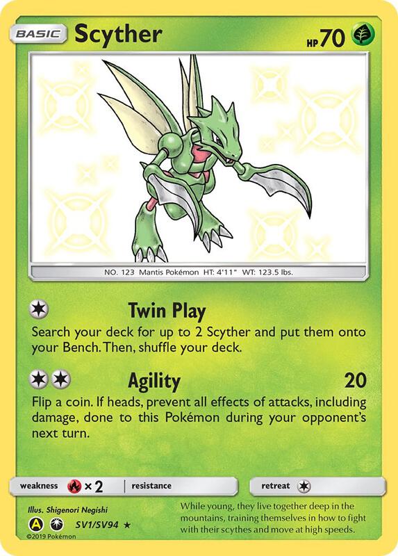 Scyther Pokemon card from Hidden Fates: Shiny Vault