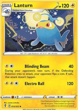 Lanturn Pokemon card from Evolving Skies