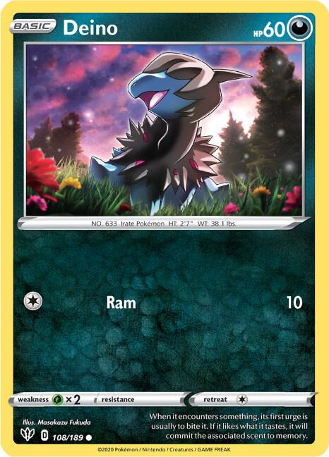 Deino Pokemon card from SWSH03: Darkness Ablaze