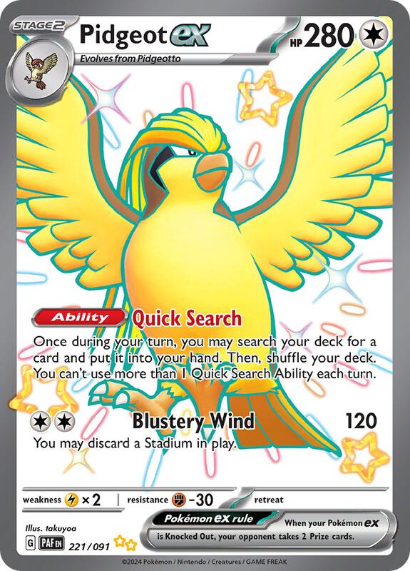 Pidgeot ex Pokemon card from SV: Paldean Fates