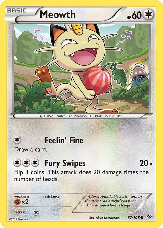 Meowth Pokemon card from XY - Roaring Skies