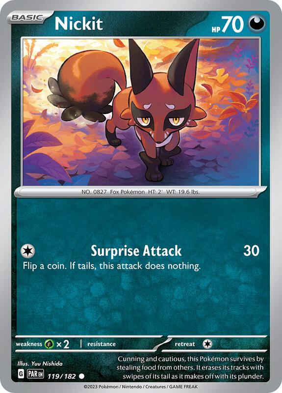 Nickit Pokemon card from SV04: Paradox Rift