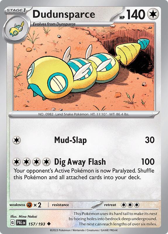 Dudunsparce Pokemon card from SV02: Paldea Evolved