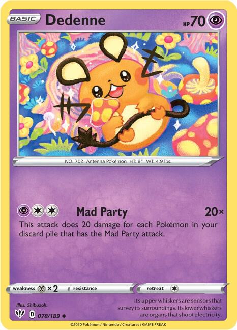 Dedenne Pokemon card from SWSH03: Darkness Ablaze