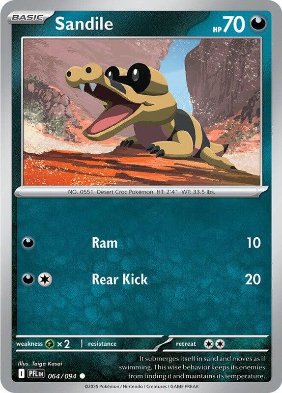 Sandile Pokemon card from ME02: Phantasmal Flames