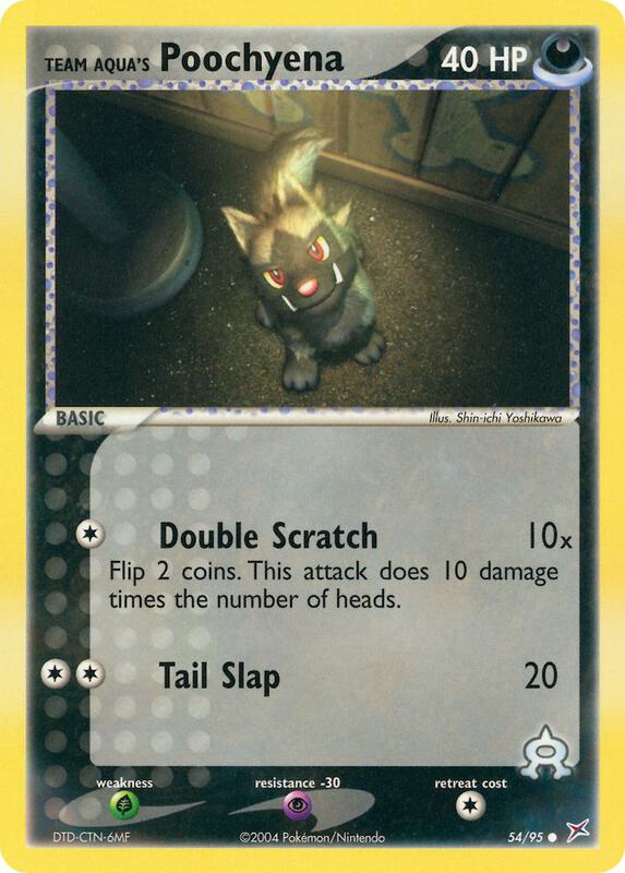 Team Aqua's Poochyena Pokemon card from Team Magma vs Team Aqua