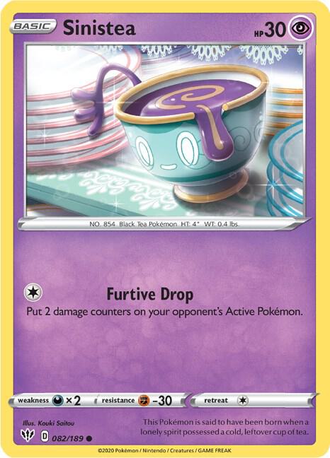 Sinistea Pokemon card from SWSH03: Darkness Ablaze