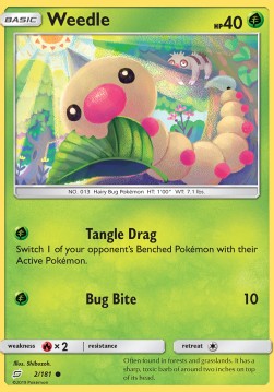 Weedle Pokemon card from Team Up