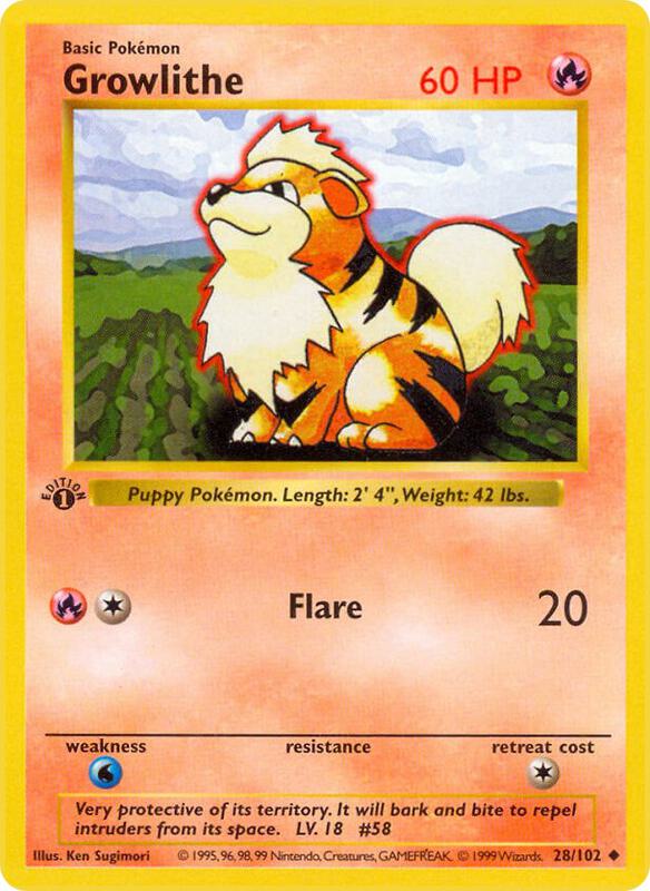 Growlithe Pokemon card from Base Set (Shadowless)