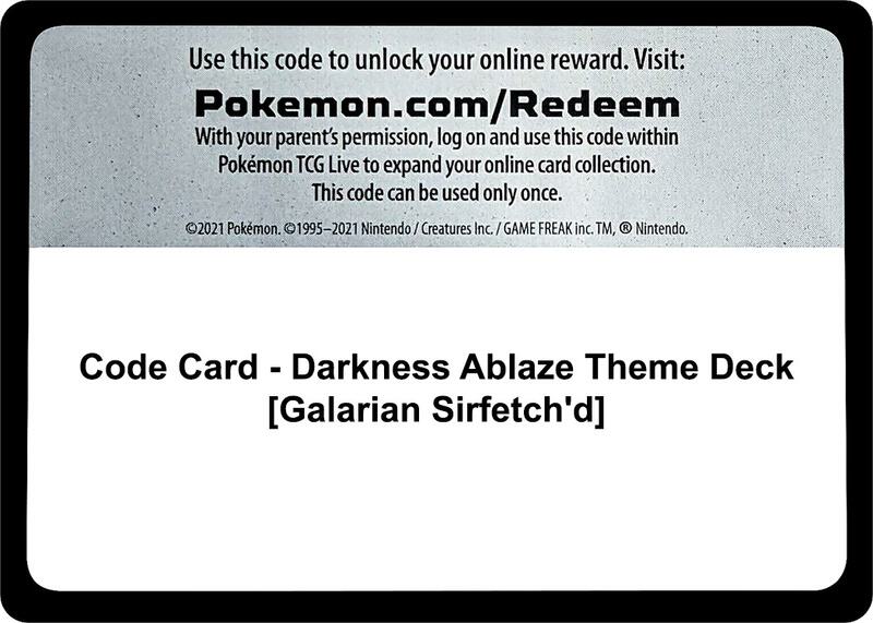 Code Card - Darkness Ablaze Theme Deck [Galarian Sirfetch'd] Pokemon card from SWSH03: Darkness