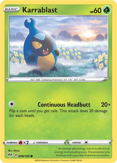 Karrablast Pokemon card from SWSH03: Darkness