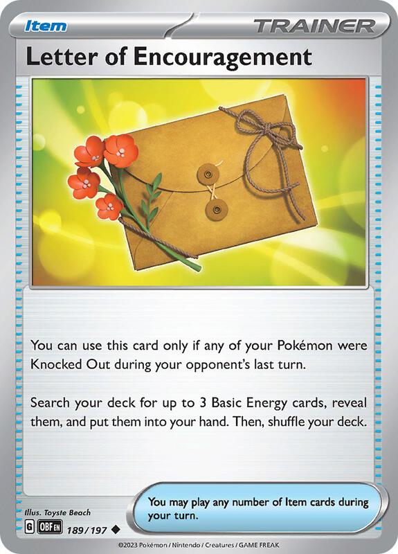 Letter of Encouragement Pokemon card from SV03: Obsidian