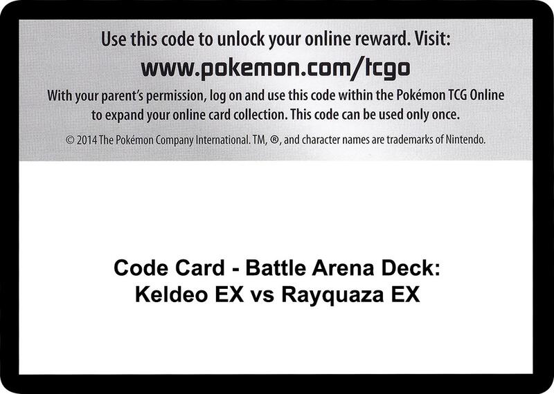 Code Card - Battle Arena Deck: Keldeo EX vs Rayquaza EX Pokemon card from XY - Steam Siege