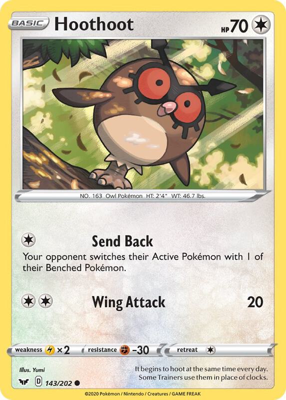 Hoothoot Pokemon card from SWSH01: Sword & Shield Base Set