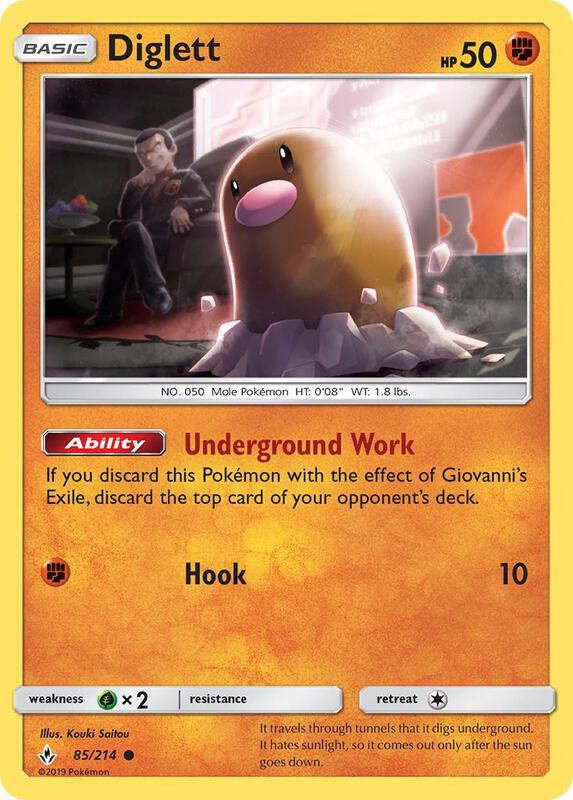 Diglett Pokemon card from SM - Unbroken Bonds