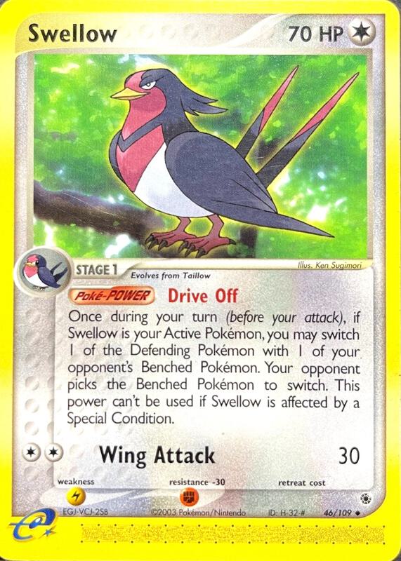 Swellow Pokemon card from Ruby and Sapphire