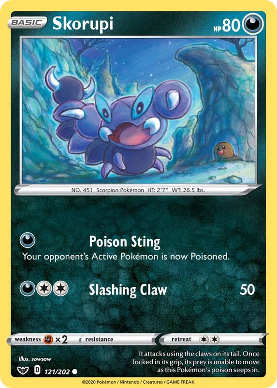 Skorupi Pokemon card from SWSH01: Sword & Shield Base Set