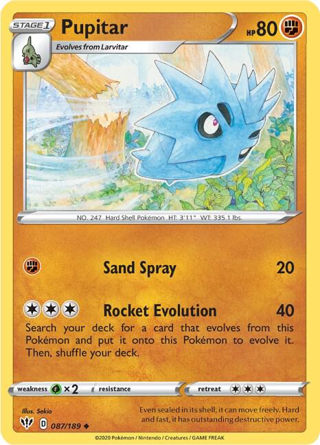 Pupitar Pokemon card from SWSH03: Darkness Ablaze