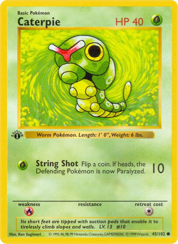 Caterpie Pokemon card from Base Set (Shadowless)