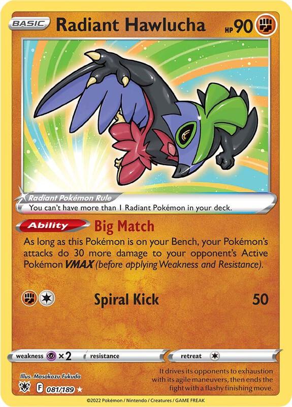 Radiant Hawlucha Pokemon card from SWSH10: Astral Radiance