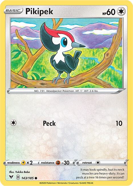 Pikipek Pokemon card from SWSH04: Vivid Voltage
