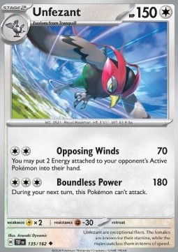 Unfezant Pokemon card from Temporal Forces