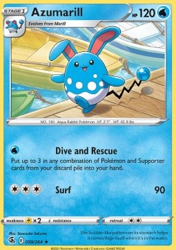 Azumarill Pokemon card from Fusion Strike
