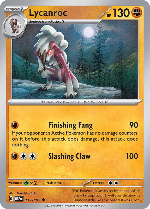 Lycanroc Pokemon card from SV03: Obsidian