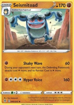 Seismitoad Pokemon card from Evolving Skies